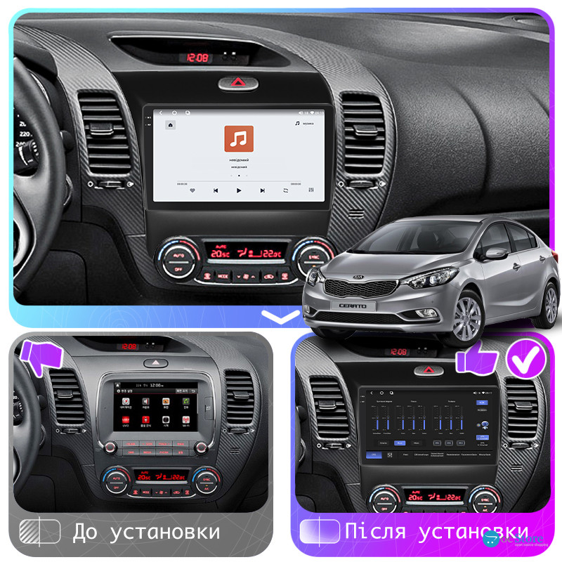 Штатная магнитола Lesko для Kia Cerato III 2013-2016 экран 9" 4/64 QLED CarPlay 4G Wi-Fi GPS 360 Prime