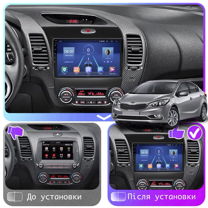 Штатная магнитола Lesko для Kia Cerato III 2013-2016 экран 9" 6/128Gb 4G Wi-Fi GPS Top