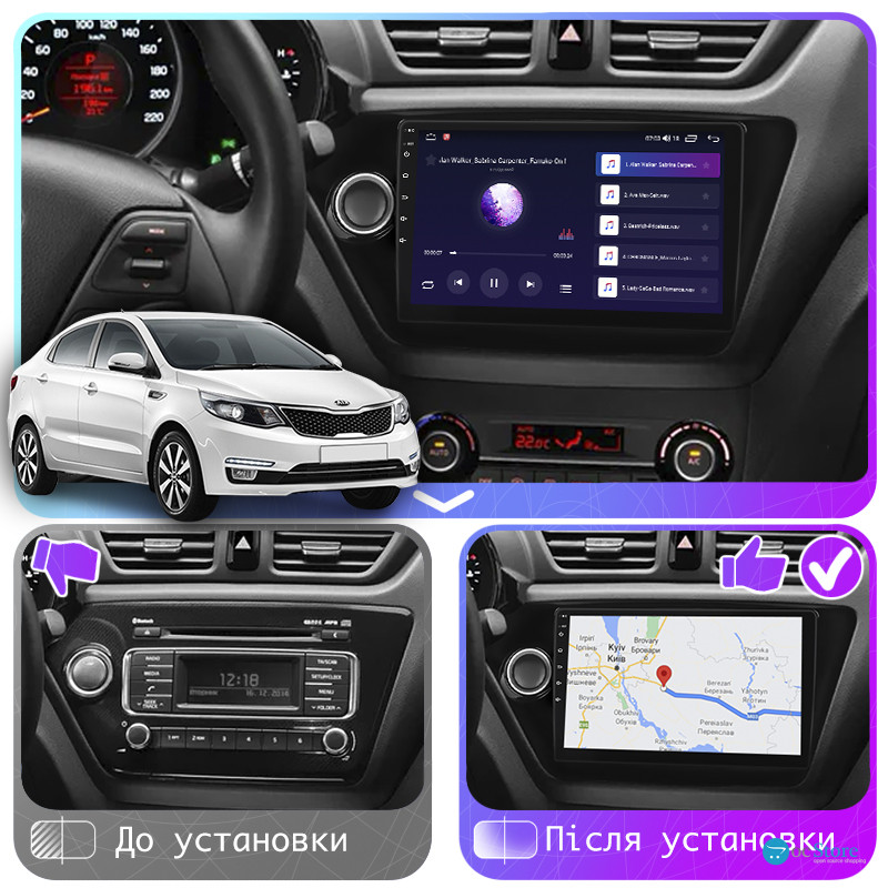 Штатная магнитола Lesko для Kia K2 III (QB) 2011-2017 экран 9" 1/16Gb Wi-Fi GPS Base